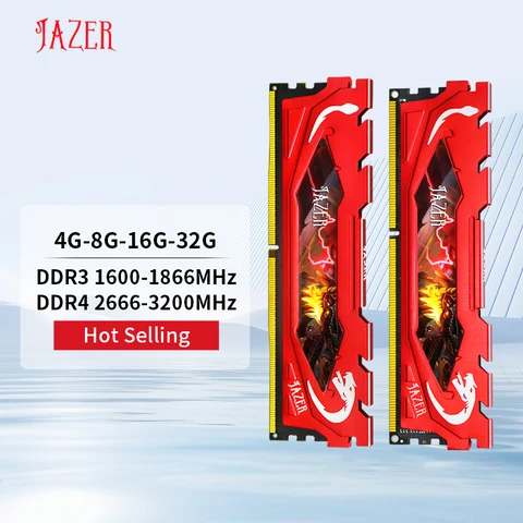 Оперативная память JAZER DDR4, ОЗУ 16 ГБ, 32 ГБ, 3600 МГц, 3200 МГц, 2666 МГц, 4 ГБ, 8 ГБ, память для настольного компьютера DDR3 1600 МГц, 1866 МГц, ОЗУ с радиатором