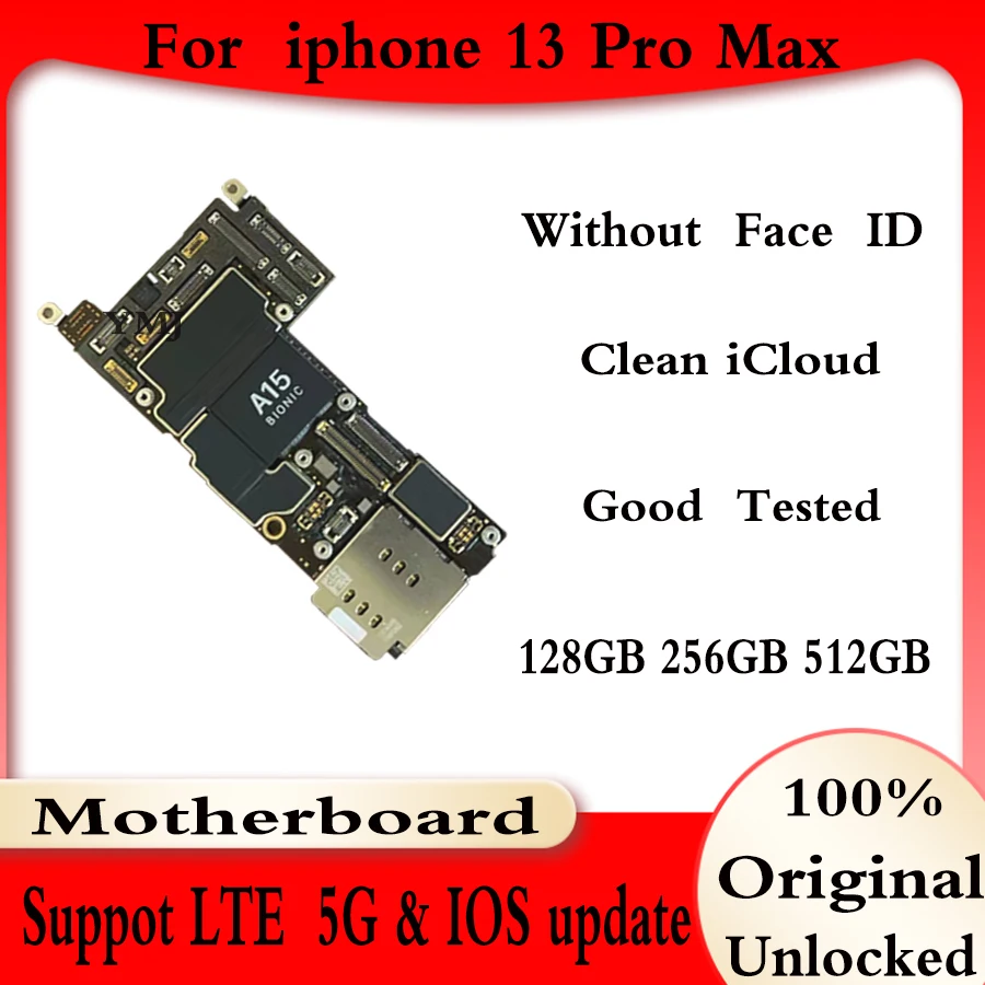 

Материнская плата для iPhone 13 Pro Max, 128 ГБ, 256 ГБ, 512 ГБ, замена полностью разблокированной 100% оригинальной бесплатной логической платы icloud с/без ...