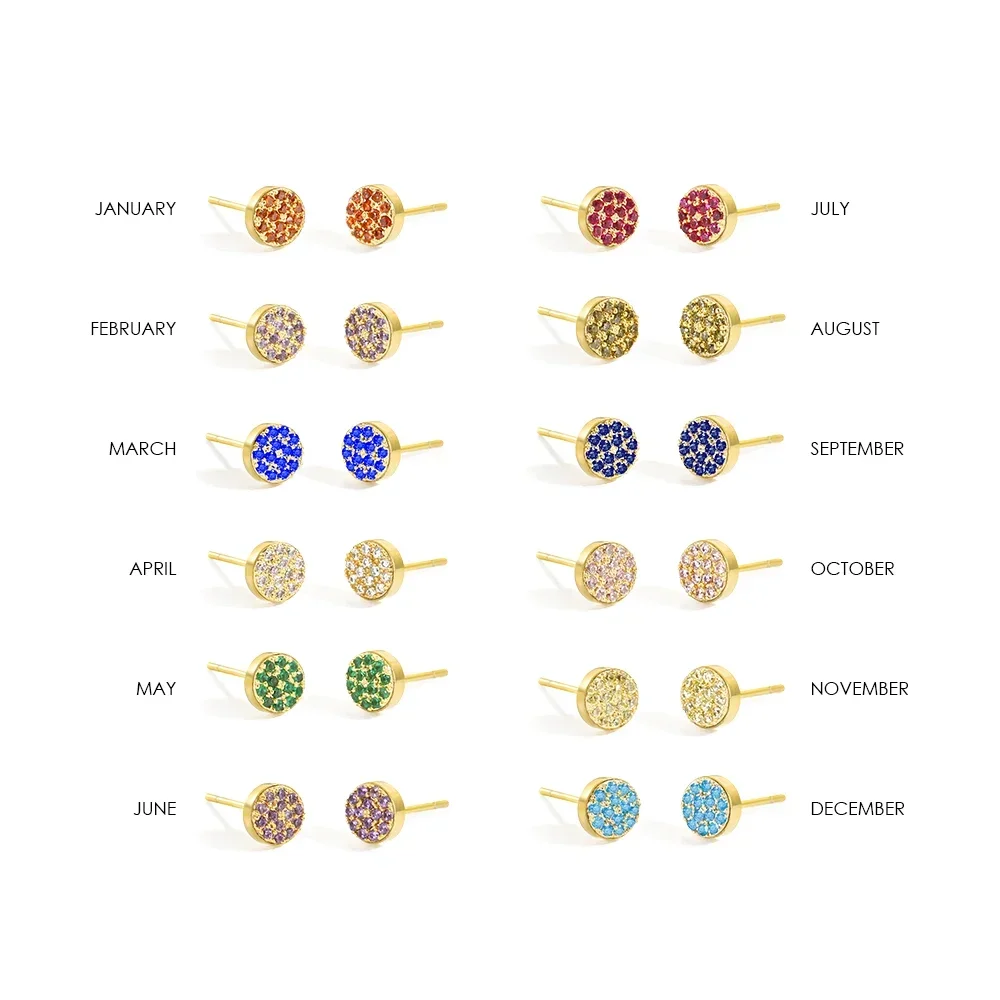 Женские серьги из нержавеющей стали с фианитом серьги-протяжки камнем по месяцу