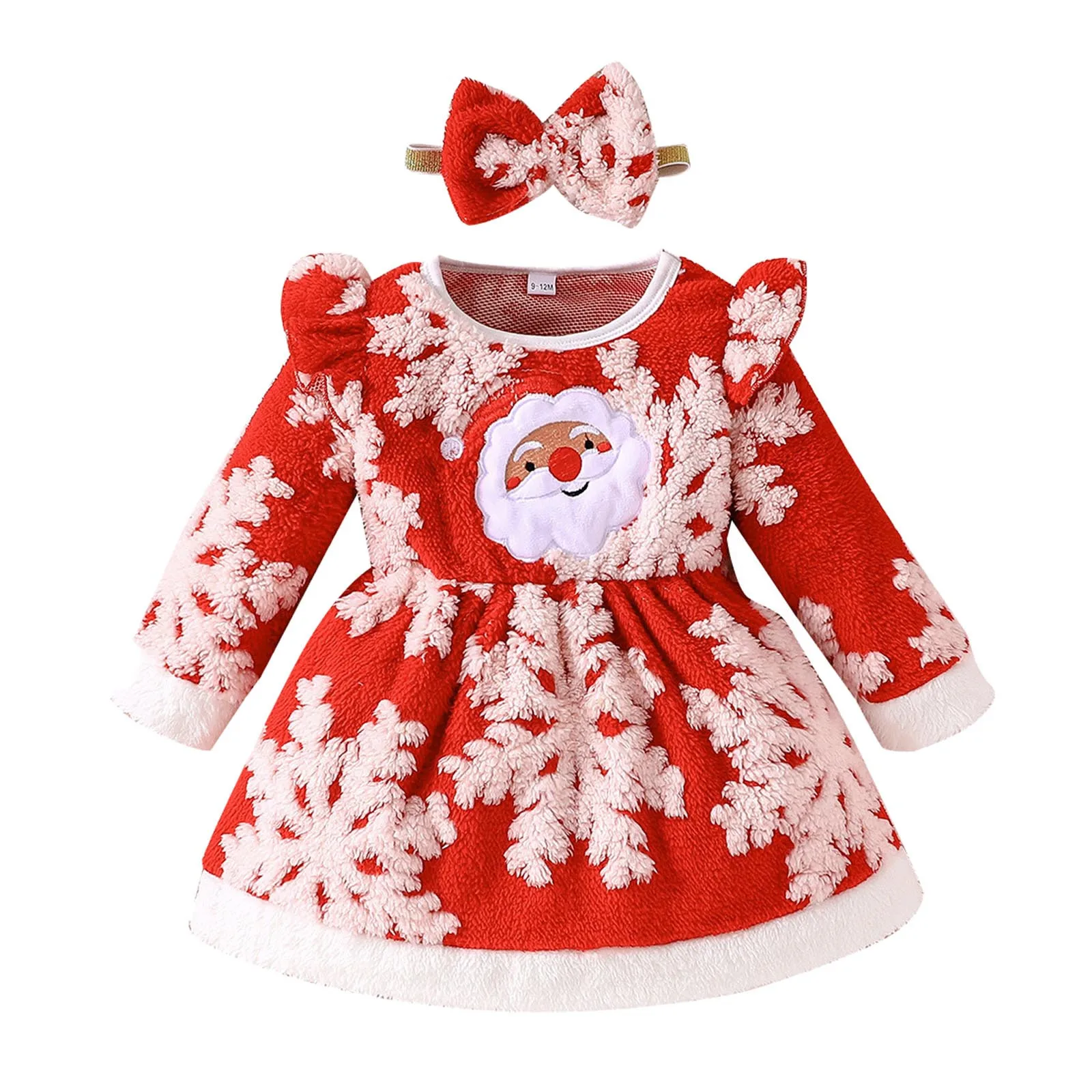 Рождественское детское плюшевое платье Санта-Клауса с длинными рукавами и