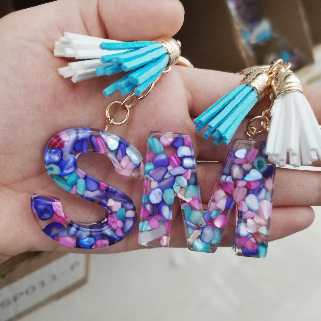 

Cute Tassel Keychains A-Z Letters Initial Resin Key Chains Handbag Pendant Car Keyring Charm Bag Accessories Gifts