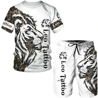 summer mens sets 3d lion print tracksuits 2 piece outfit t shirts shorts casual sportswear man running suit male clothes