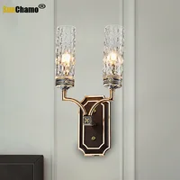 Sunchamo Postmodern Hong Kong Style Light Luxury Simple Crystal Wall Lamp for Living Room American Retro Bedroom Bedside Lamps