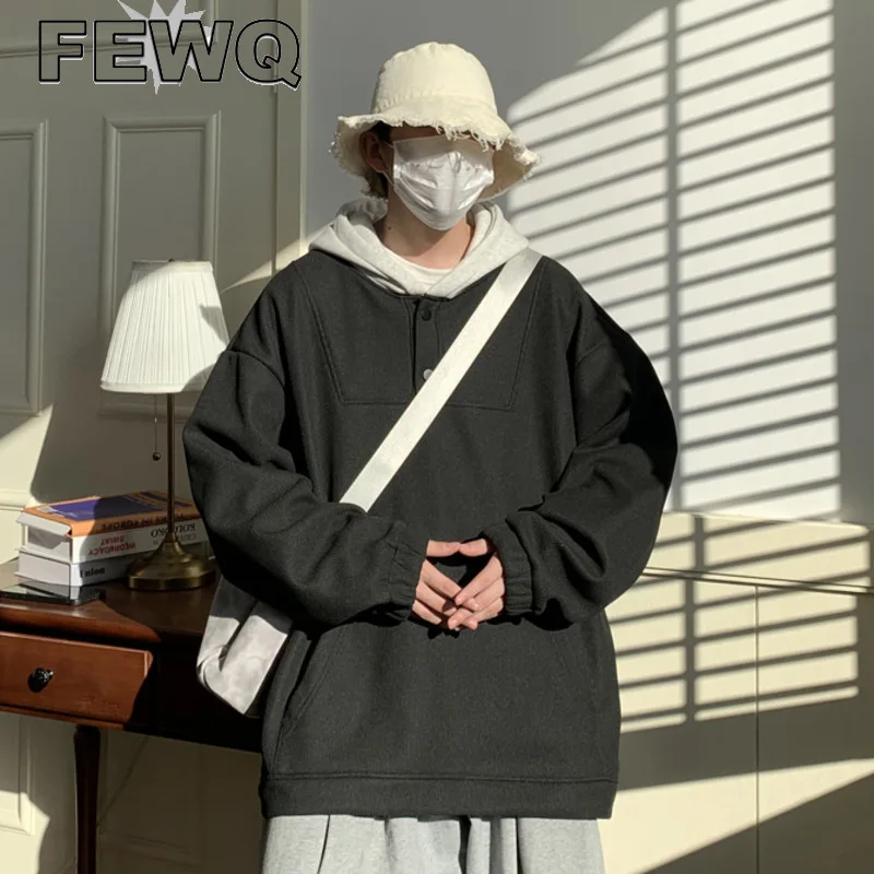 

Мужская Повседневная Толстовка FEWQ, вафельная клетчатая кофта в Корейском стиле, Свободный пуловер, новинка зимы 2022, 24B362