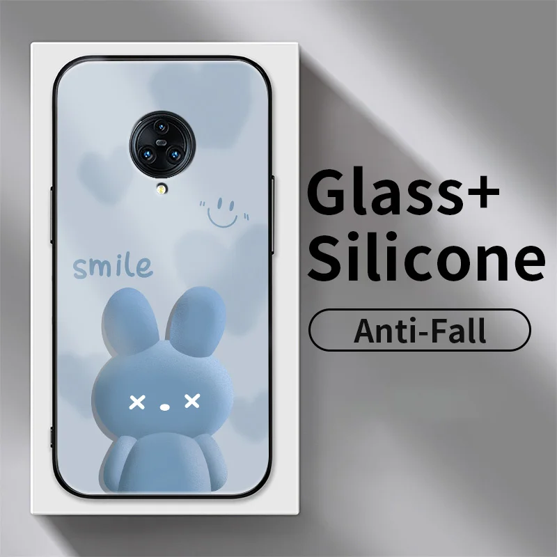 

For vivo NEX 3 S6 S1 Prime Z1 Pro Y7S Y9S Z1X Z5X V17 Russia iQOO Neo 11 Gradient Love Rabbit Tempered Glass Phone Case