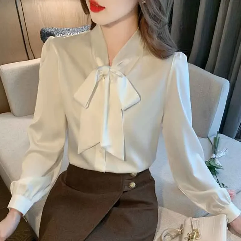 Женская шифоновая блузка с длинным рукавом и V-образным вырезом