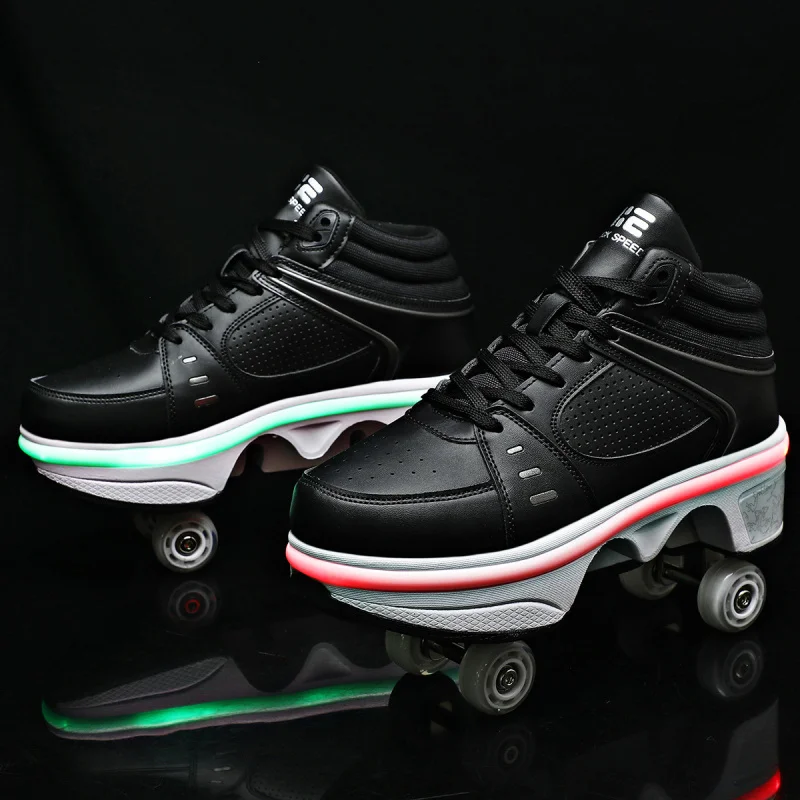 Four-Wheel Dual-Use Heelys Removable Dual-Row Seven-Color Atmosphere Breathing Light Roller Wheels Skates