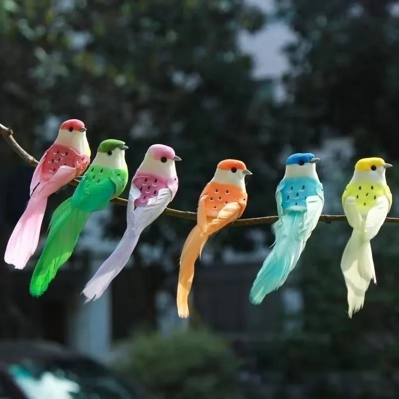 

12pcs/box Simulation Artificial Bird Gardening Home Bird Ornament Decoration Colorful Bubble Birds Yard Decoration