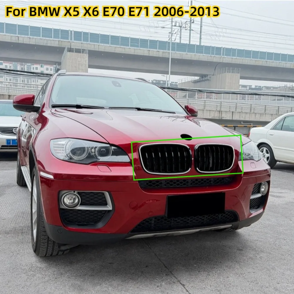 Фото Передние светодиодные решетки радиатора для BMW X5 X6 E70 E71 2006-2013 M Sport, глянцевые черные, с LED-подсветкой №1