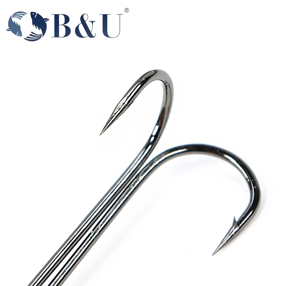 Фото Рыболовные крючки B&U, сверхдлинные двойные крючки, длинные рыболовные снасти из высокоуглеродистой стали, разные размеры, оснащенные мягкой приманкой №5