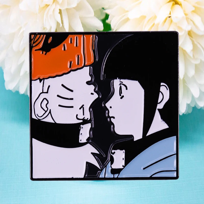 Брошь Naruttos ниндзя аниме мальчик девочка пары квадратный значок Милая любовь