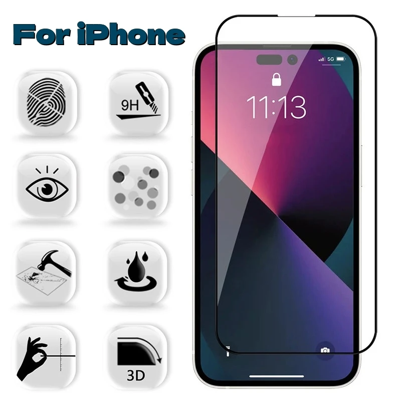 

Закаленное стекло с полным покрытием для iPhone 14 13 12 11 Pro Max Mini XR X XS MAX, Защита экрана для iPhone 7 8 14 Plus SE, пленка