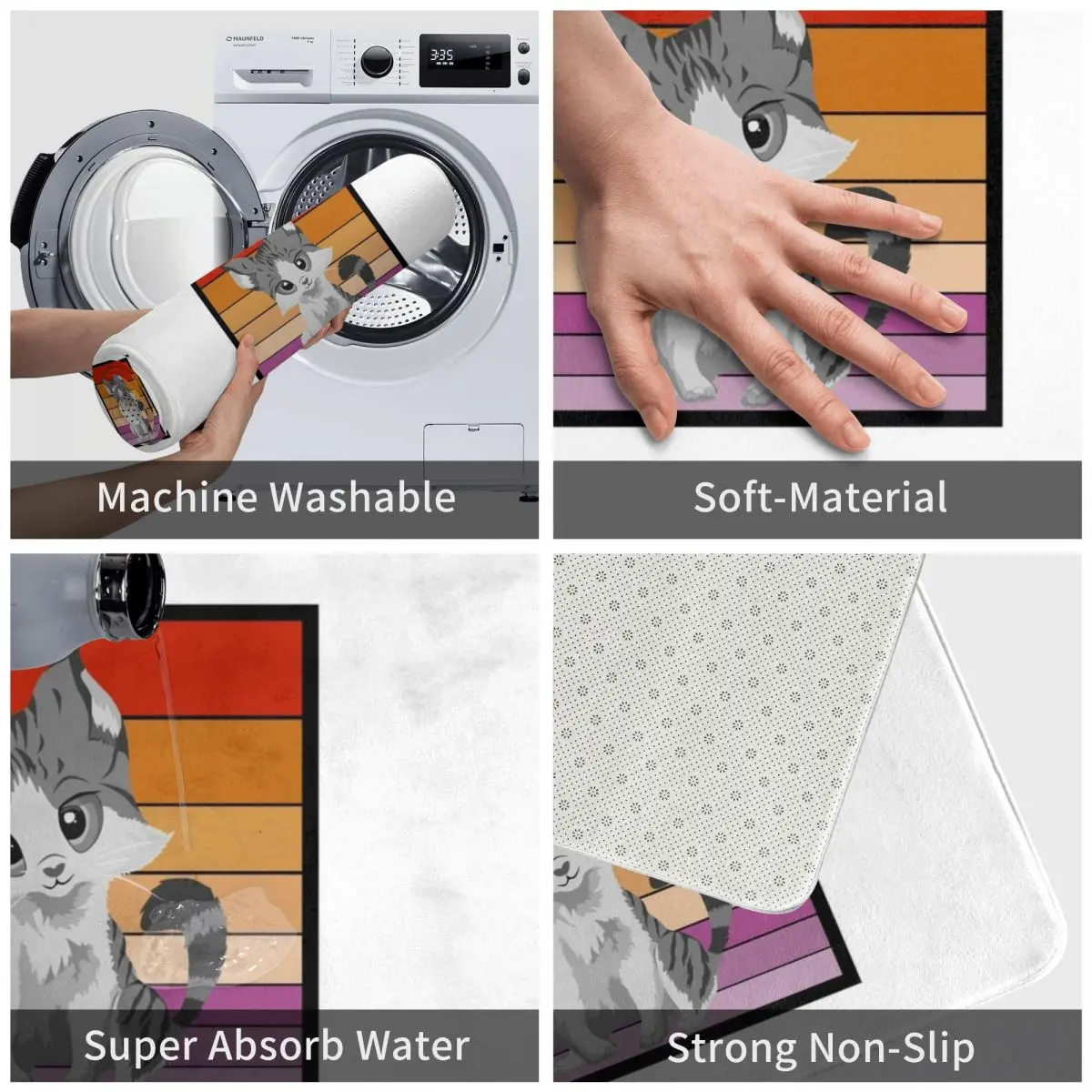 Противоскользящий ковер с рисунком кошки и надписью Hey 2022 | Дом сад