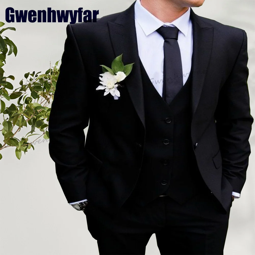 

Gwenhwyfar Fashion Black Men Suit 3 Pcs Costume Homme Wedding Evening Dresses Groom Tuxedo Slim Fit Blazer Sets Terno Masculino