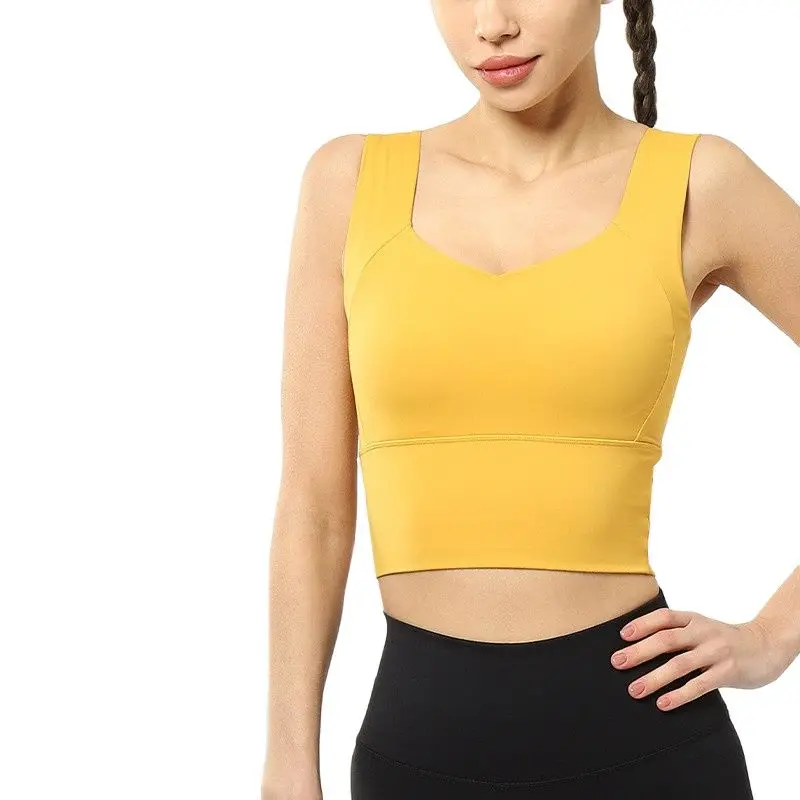 Solid Color Soft Fitness Bra Gym Yoga Vest Sport Tank Top Training Jogging Chest Pad Push Up High-intensity Shockproof Gathering