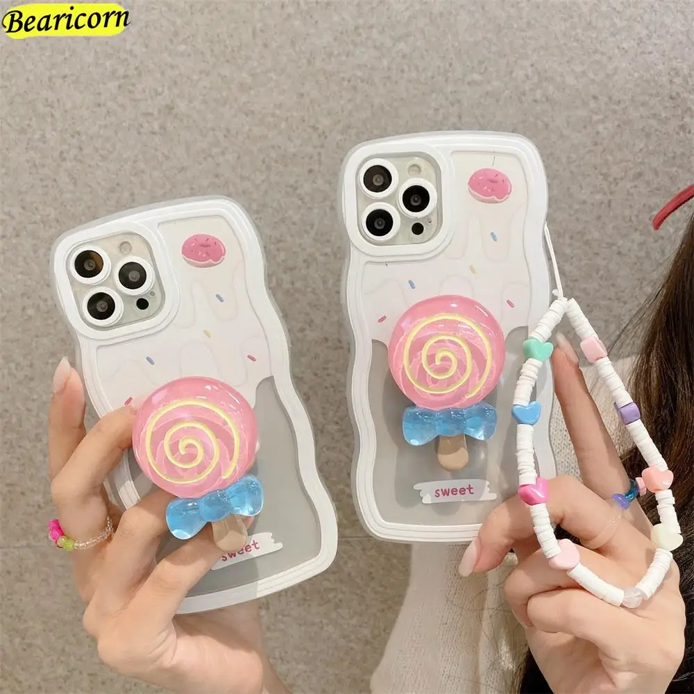 3D Lollipops Phone Holder Stand Wave Case For Huawei P30 P40 P50 Nova 7 8 SE 9 Mate 30E 40 Honor 50 60 70 Pro Hearts Soft Cover