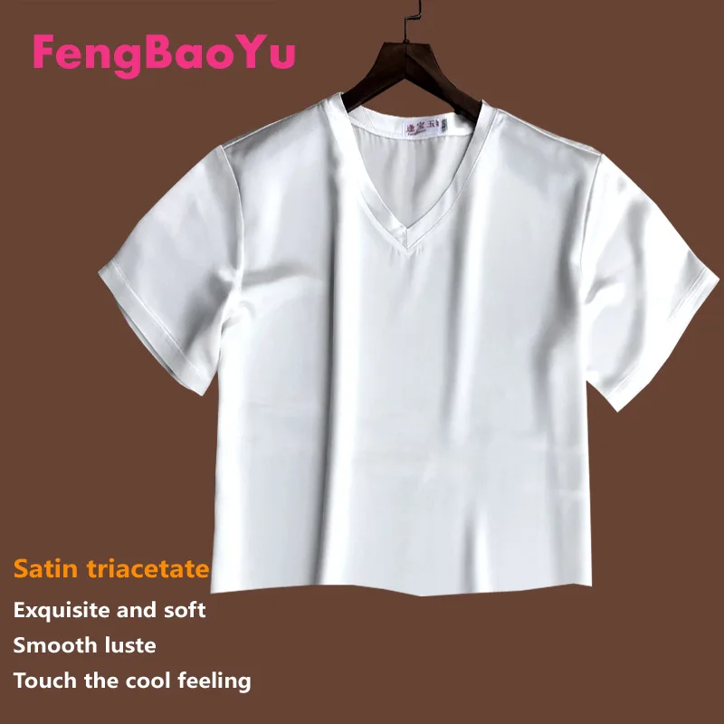 Fengbaoyu Triacetic Acid Lady Short-sleeved V-collar Ultra Short T-shirt Smooth Cool Girl White Navel Blouse Korean Streetwear