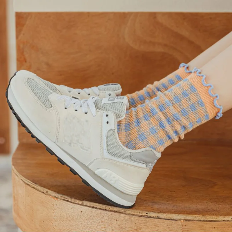 7 Pair Fashion New Frilly Socks Women Checkered Long Winter Cotton Socks For Women Christmas Gifts Cute Woman Leg Warmers Korean