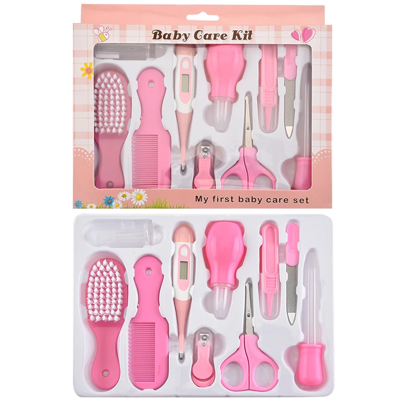 

10PCS baby care set newborn hair trimmer nail thermometer beauty brush set scissors comb teether function Baby hygiene kit
