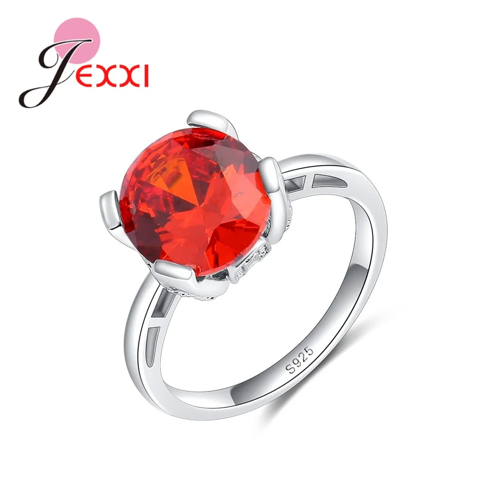 Фото Кольцо с красным камнем Bague Rose, 925 пробы, серебро, кристалл, модные юбилейные ювелирные изделия для женщин, anel обручальные кольца №1