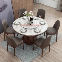 luxury turntable marble dining table and set 6 chairs round dining table solid wood chair combination living room furniture