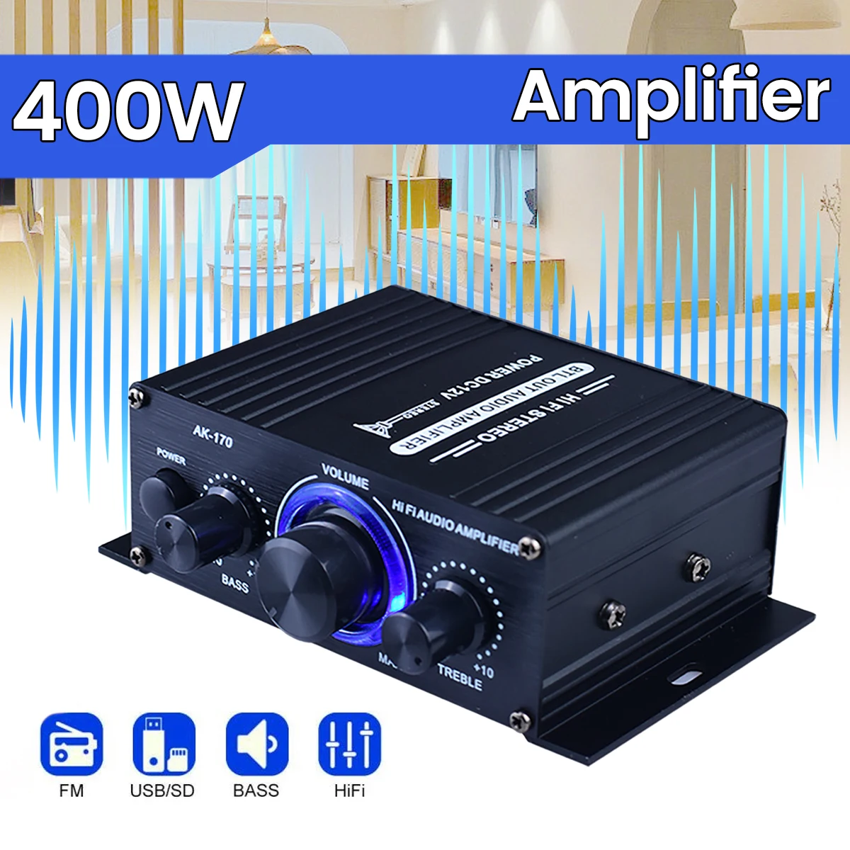 AK170 Digital Amplifiers Home Hifi Stereo Amplifier Audio Power Amp 2x200W Channel 2.0 Home Theater Amplifier Sound amplificador