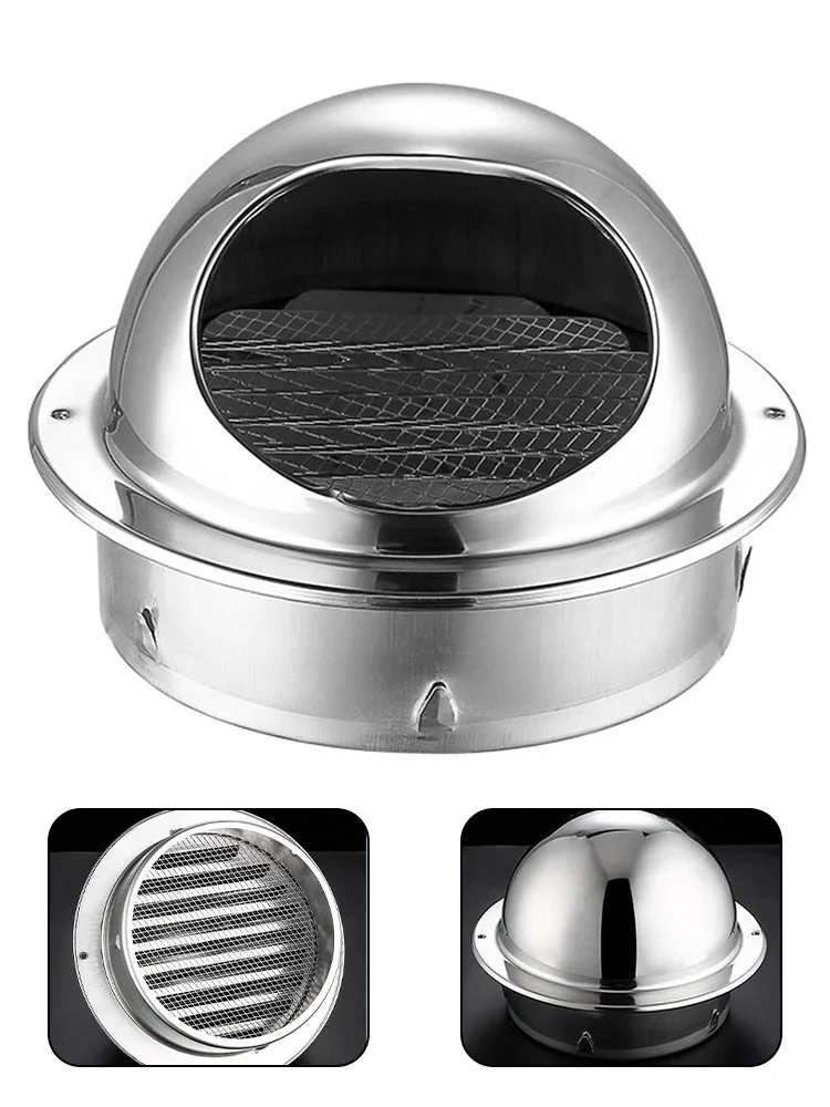 

Air Vent Grille Stainless Steel Round Bull Nosed Extractor Wall Vent Outlet Exterior Wall Air Vent Cover Ducting Ventilation