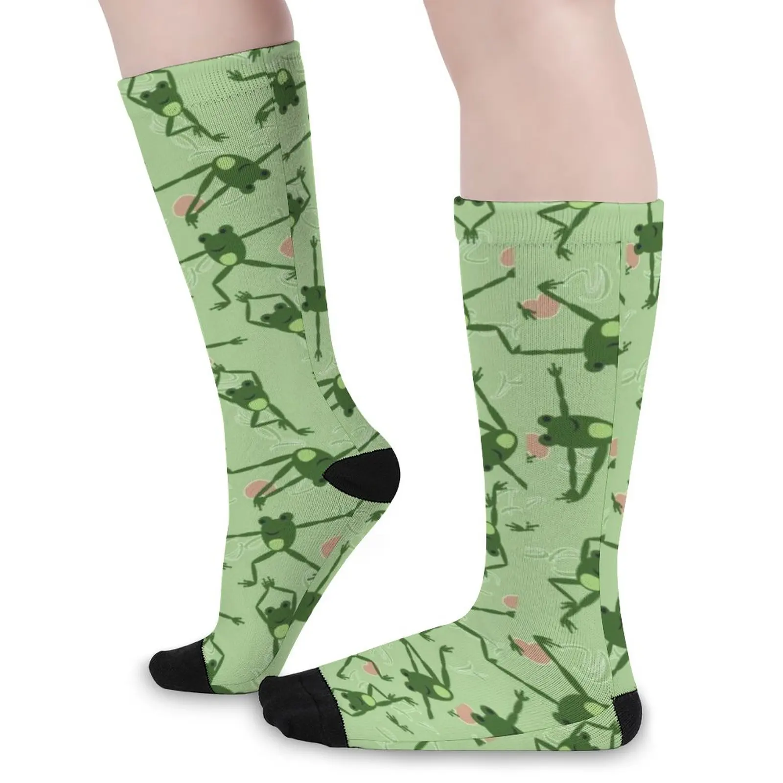 

Носки для занятий йогой с забавной лягушкой, Чулки с милым зеленым животным дизайном, зимние нескользящие носки унисекс, удобные дизайнерские носки для скейтборда