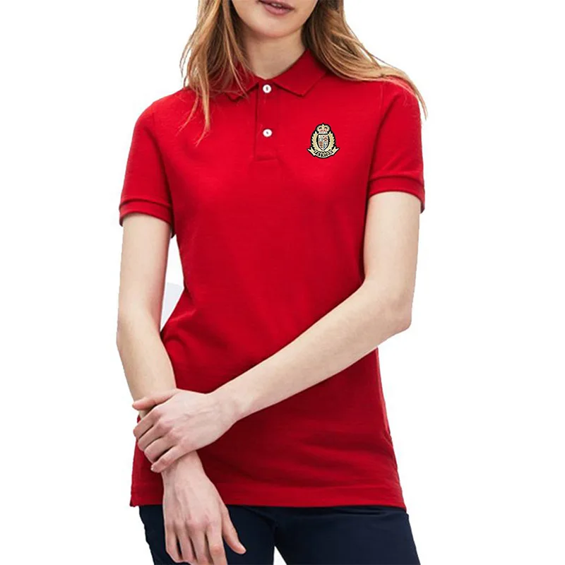 

Women Spring Summer Slim Polo Shirts No.3 Embroidery Logo Short-Sleeved 95% Pique Cotton Home Button Placket Golf Tennis Tops