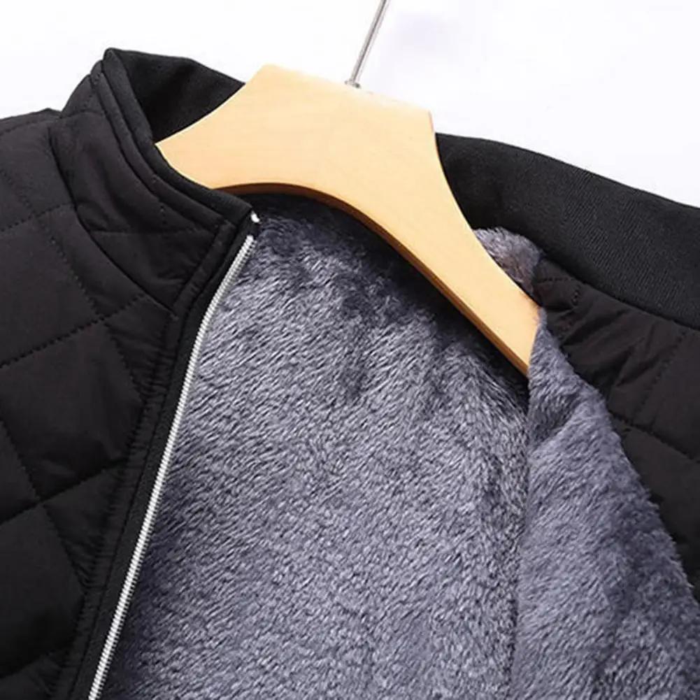 Men Winter Jacket Cotton Padded Plush Lining Solid Color Cold Proof Plus Size Bomber Jacket Coat Windbreaker Streetwear