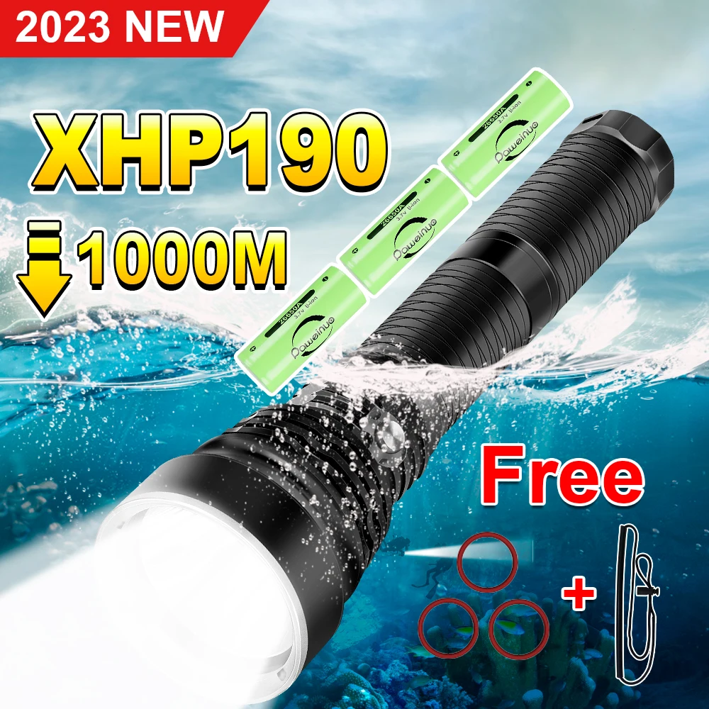 

2023 Latest Upgrade Professional Diving Flashlight XHP190 Underwater Torch IPX8 Waterproof Flashlight Outdoor Underwater Lights