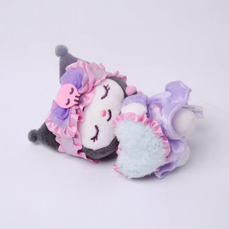 

Милая плюшевая кукла Sanrio Kuromi, кавайная ночная рубашка с бантом, игрушка для сна, мягкая набивная подвеска-брелок, детский подарок на день рож...
