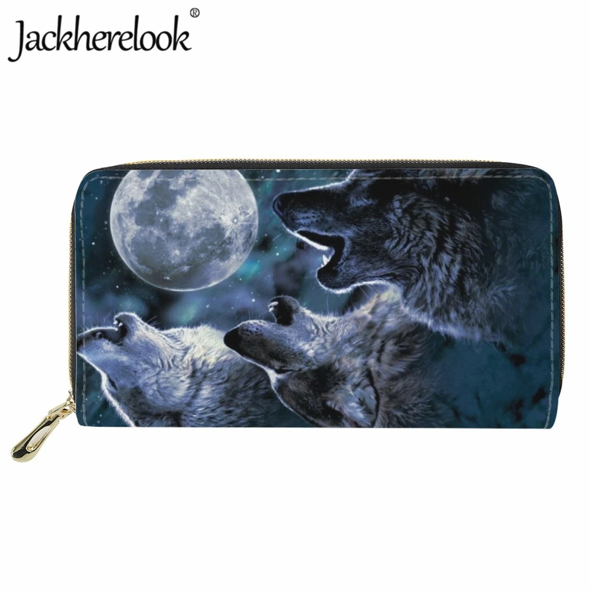 

Jackherelook Wolf Howling Moon Print Wallets Women Men Casual Purse Phone Money Coin Bags Card Holder Ladies Long Wallet Gift