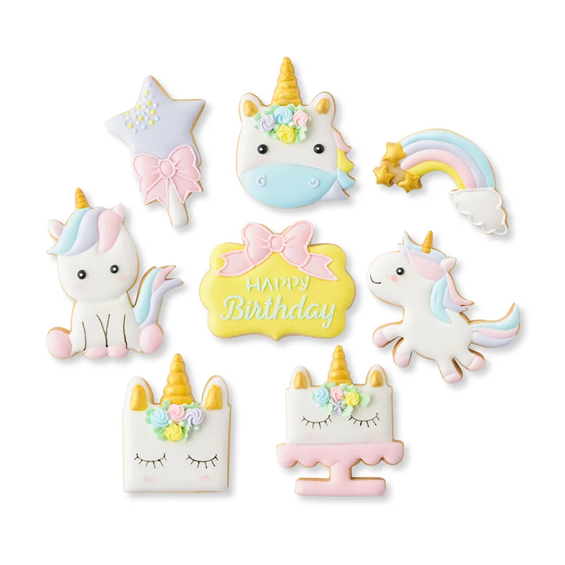 

8Pcs/Set Halloween Cartoon Unicorn Horse Shape Fondant Cake Cookie Cutter Mold Biscuit Decorating Moulds Kitchen Baking Tools