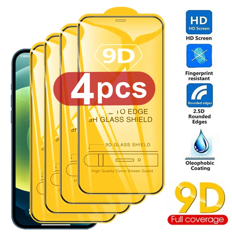 

4PCS Tempered Glass for iPhone 11 12 13 Pro Max 12Mini Screen Protectors for iPhone 6s 7 8 Plus X XR XS Max 13 Protective Glass