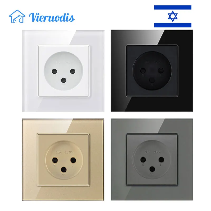 

IL Israel Standard Wall Outlet Electricity Power Socket Switch Crystal Glass Panel 16A 250V Plug 3pins For Israel Home