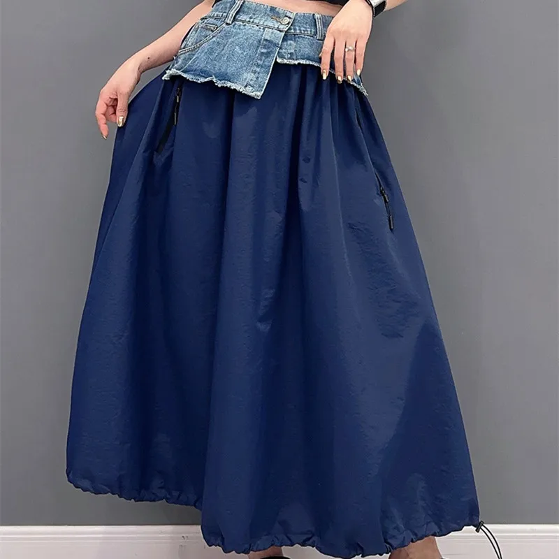 

Street Wear Denim Spliced Skirt For Women Summer Thin A Line Skirt High Waist Casual Skirt Dresses falda de verano para mujer