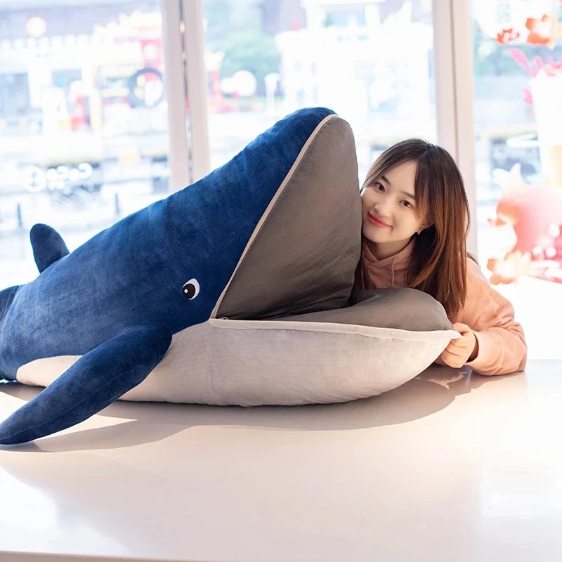 

1pc Blue Whale Doll Plush Toy Soft Aquatic Animal Plushie Peluche Mouth with Zipper Sleeping Companion Kid Man Christmas Present