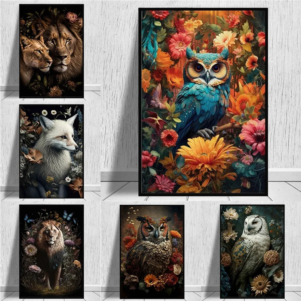 Современный холст с принтом в стиле фэнтези сова красочными цветами стильное