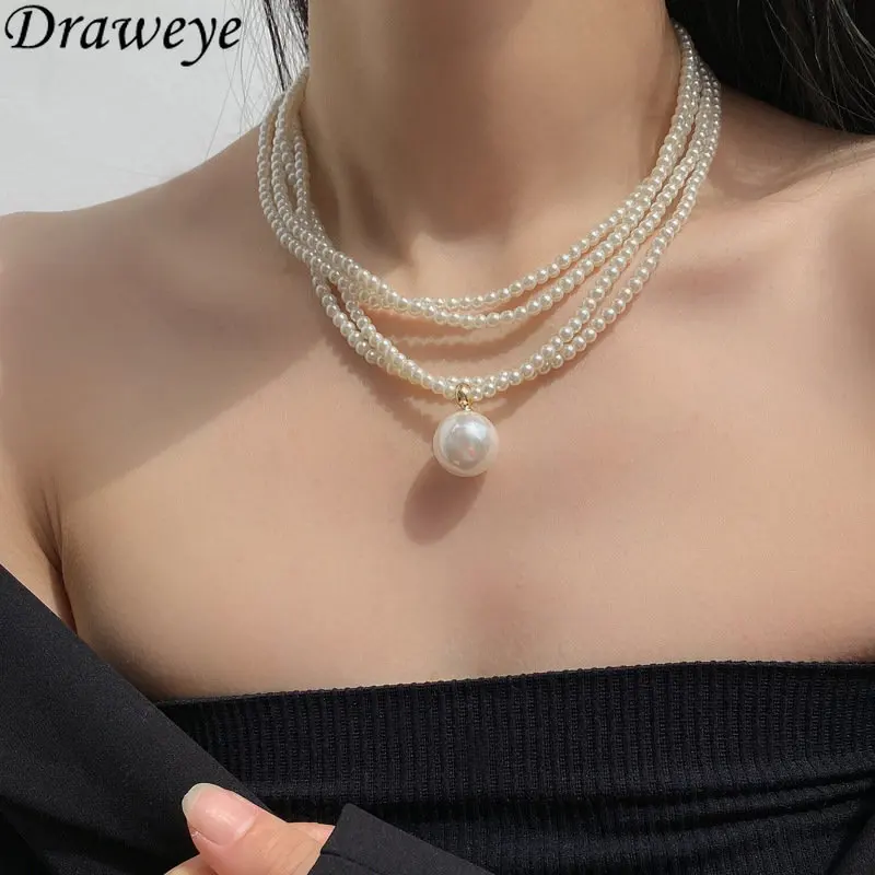 

Draweye Baroque Pearls Necklaces for Women Elegant Korean Fashion Multilayer Jewelry Elegant Vintage Beads Collares Para Mujer