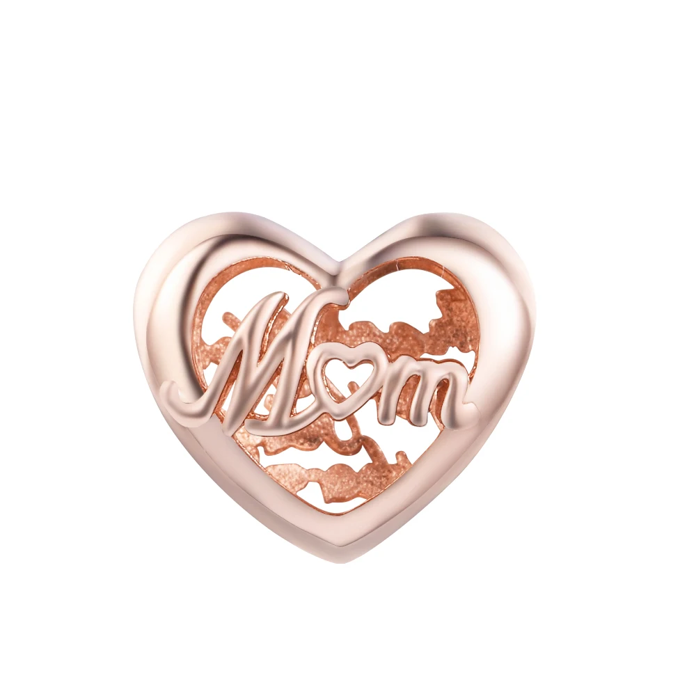 

2022 Mother's Day Gift Fits Europe Bracelet 925 Sterling Silver Thank You Mom Heart Charm Beads for Women DIY Jewelry Making