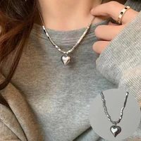fashion simple heart shaped square pendant necklaces for women retro hip hop sweater chain holiday gift goth jewelry accessories