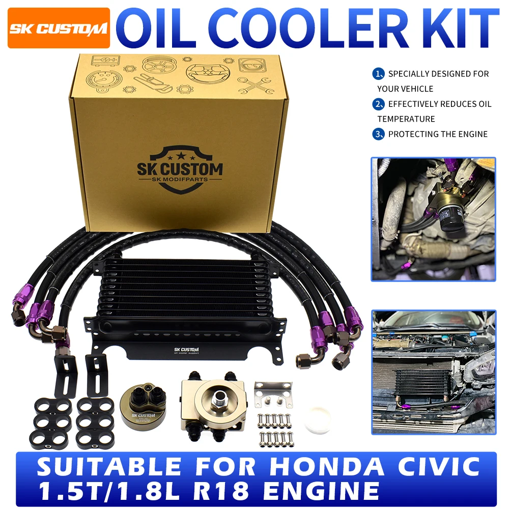 

SK CUSTOM для Honda Civic FC1 FC7 FK7 FE1 FL1 1,5 T FB2 FA1 1.8L R18 L15 P10 масляный радиатор двигателя, комплект для модификации автомобиля