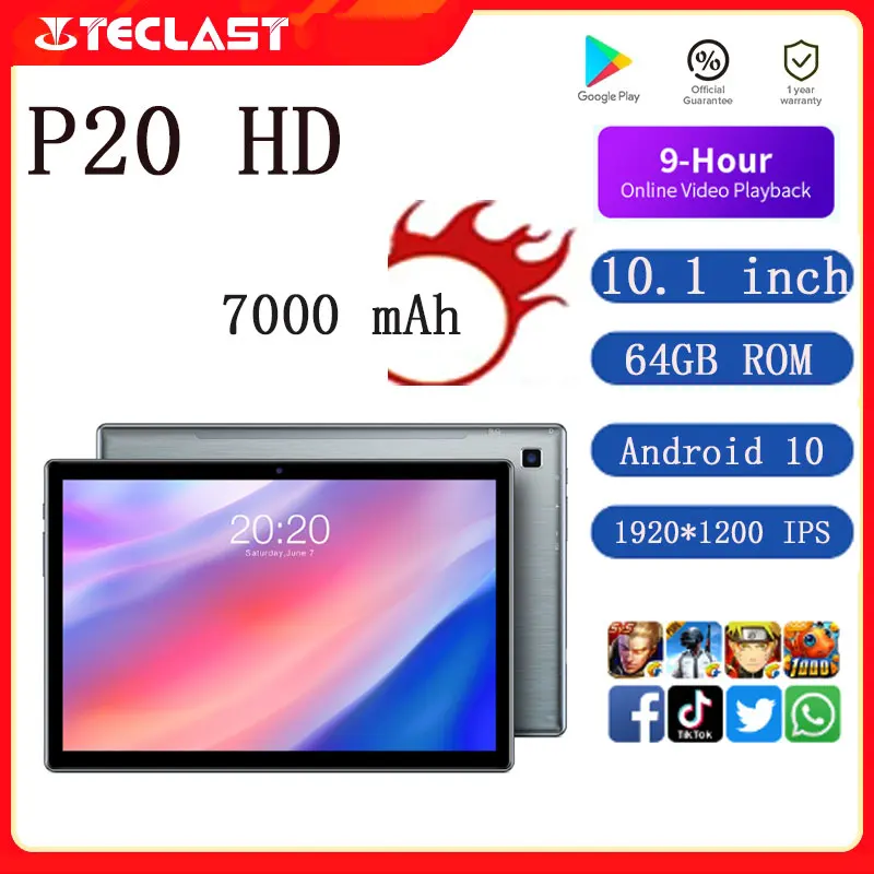 P20HD Teclast 10.1 Inch Tablet Android 10 1920x1200 Octa Core 4GB RAM 64GB ROM Dual 4G Phablet AI Speed-up Tablets PC Dual Wifi