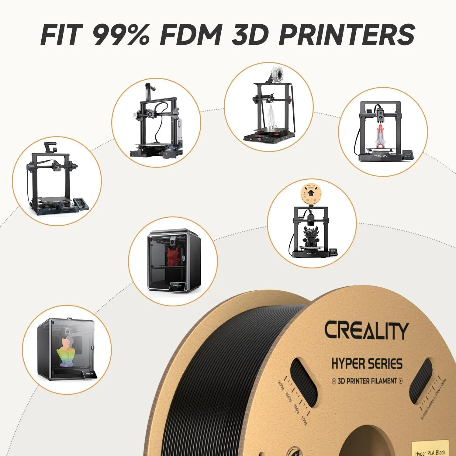 Филамент CREALITY Hyper PLA 1,75 мм, 1 кг, для 3D-принтеров, высокоскоростная и точная печать 30-600 ммс, подходит для большинства FDM 3D-принтеров (art.: 3920dbca7a2cb) - 3920dbca7a2cb
