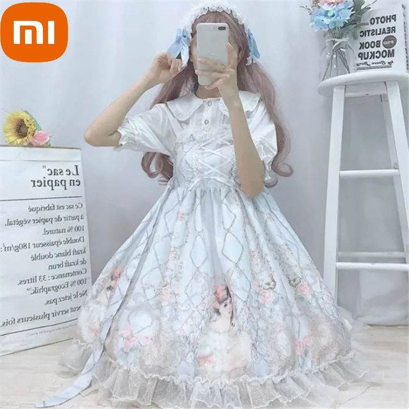 

Женский кружевной костюм горничной Xiaomi Sweet Lolita, милый японский костюм, кавайный Готический халат, платье эпохи Возрождения, косплей