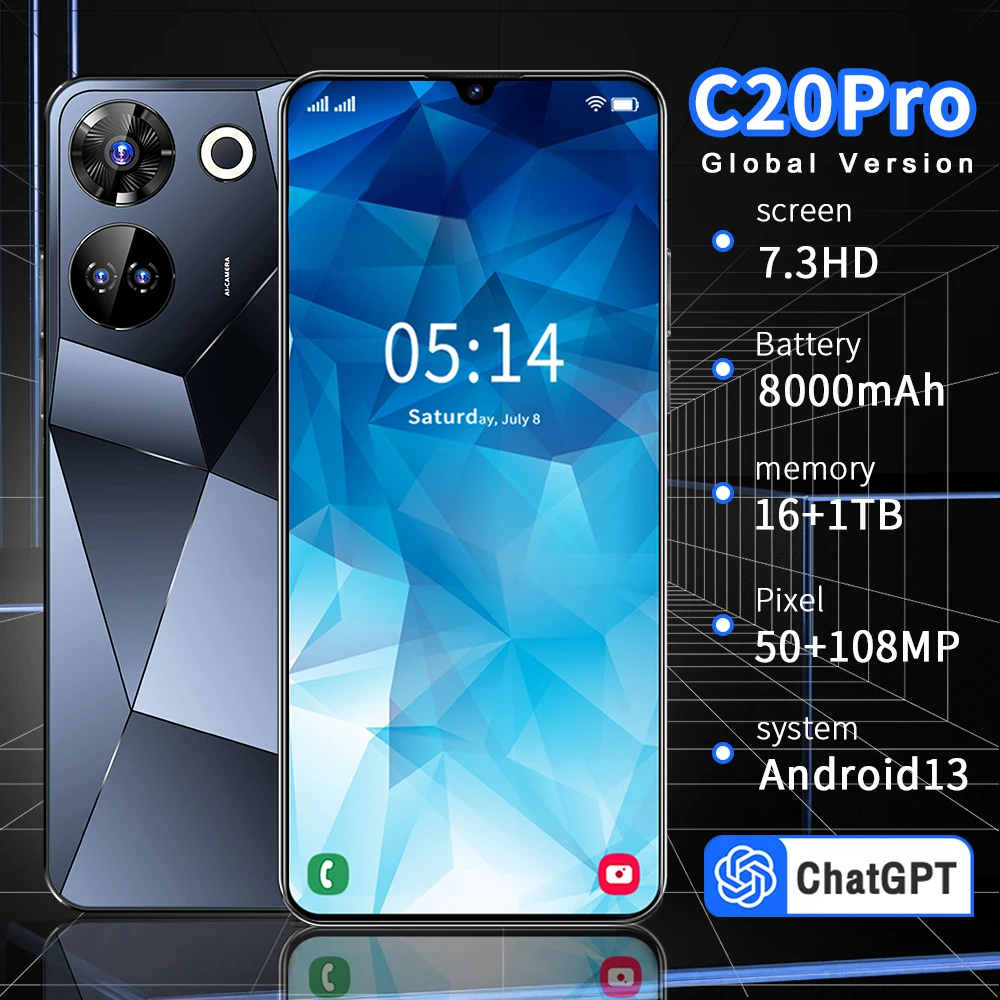 C20 Pro Android 13\7 3-дюймовый HD-экран двухкарта смартфон с двумя SIM-картами память 16 ГБ + 1