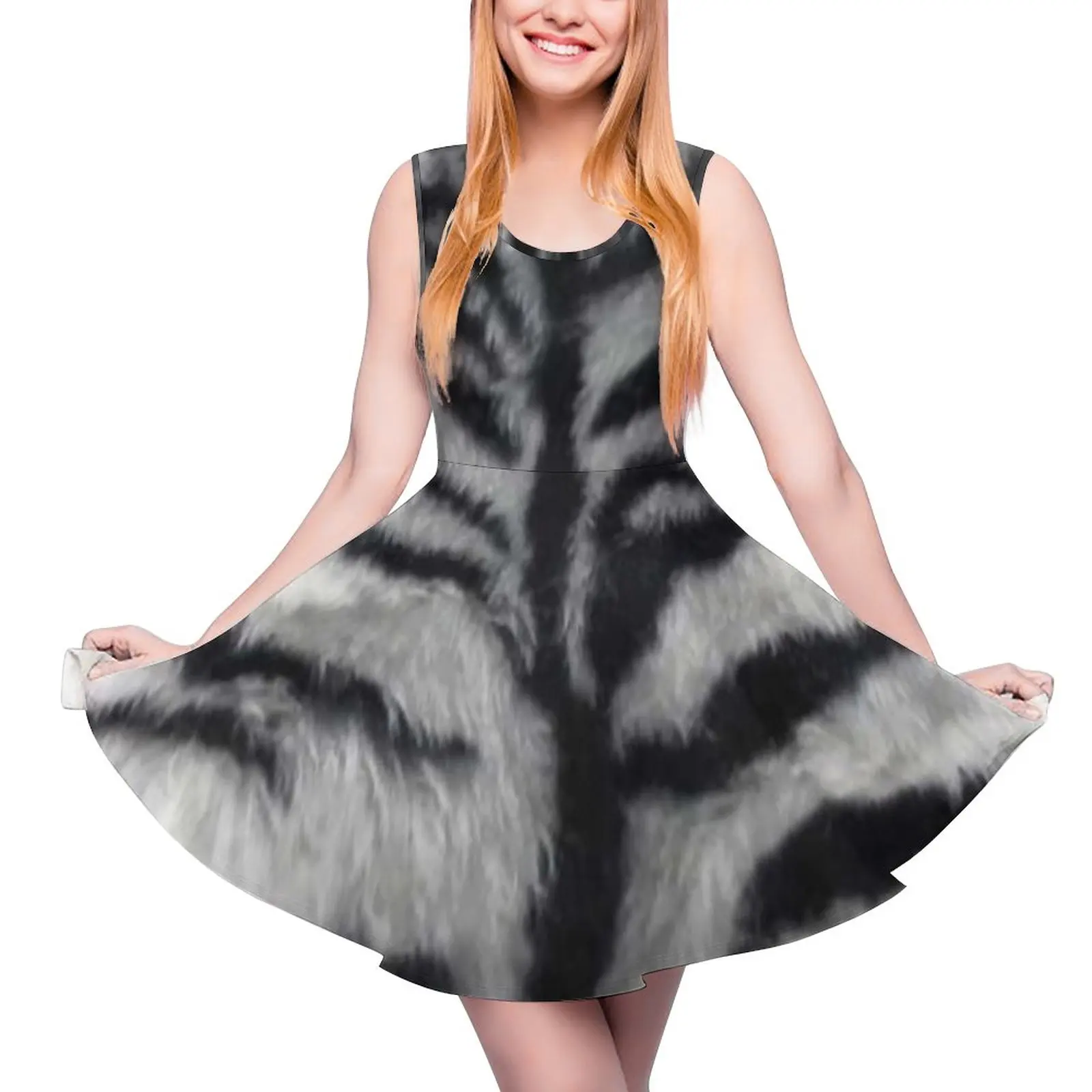 

White Tiger Print Dress Animal Skin Fur Beach Dresses Sleeveless Casual Skate Dress Female Graphic Vestidos Gift