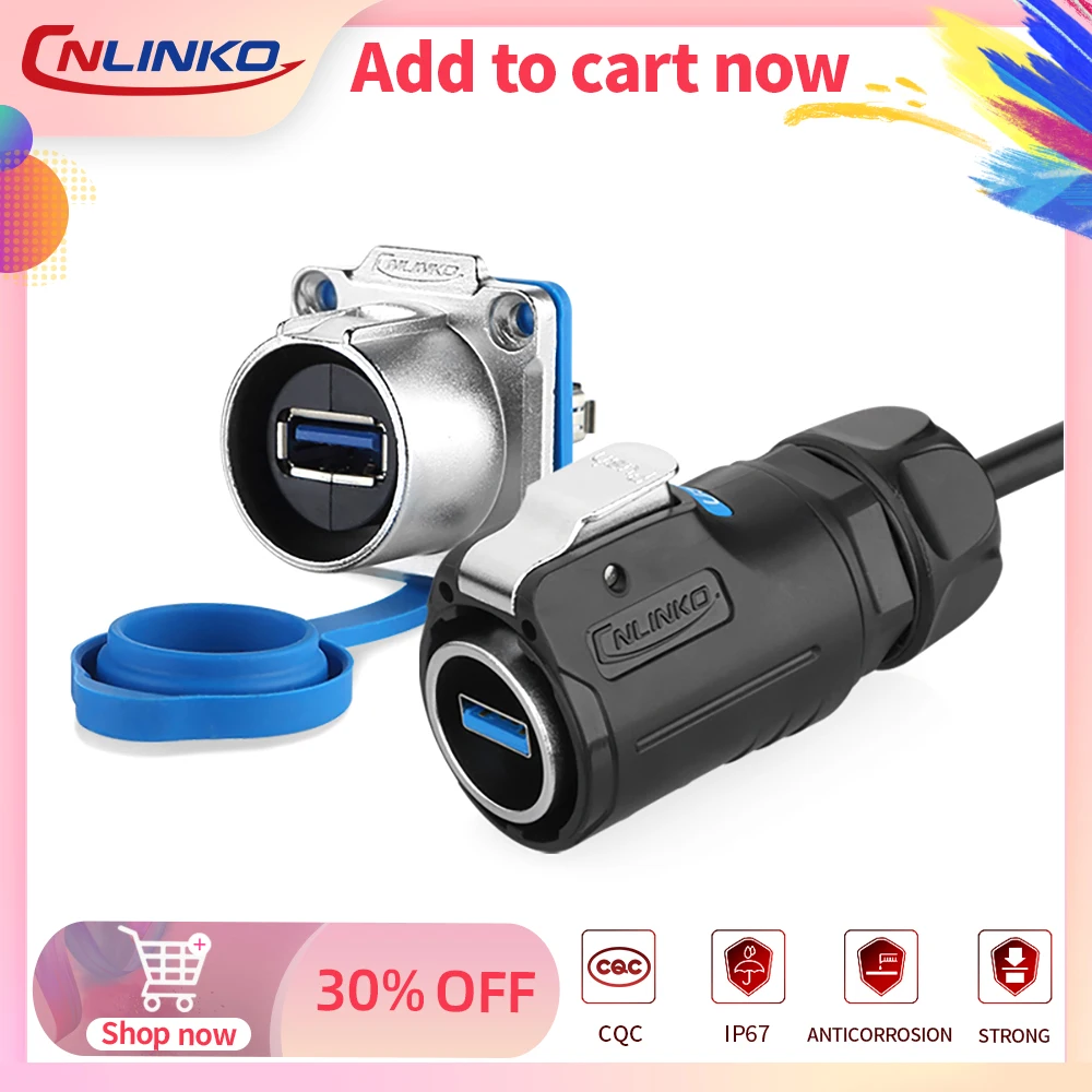 

CNLINKO Waterproof IP67 USB 3.0 Connector Data Transfer Adapter Male Plug Female Socket with 0.5m/1m/2m/3m Extension Cable