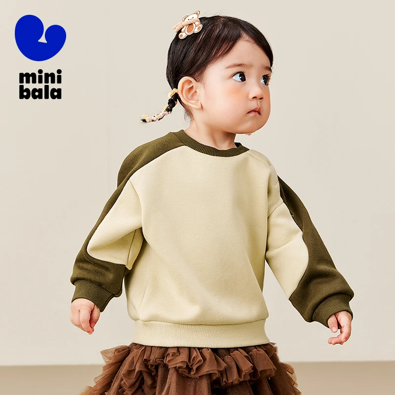 Mini Bala Long-Sleeved Tops for Boys and Girls 2024 New Winter Styles with Fleece-Lined Sweater